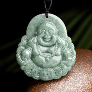 Buddha Stones Laughing Buddha Natural Jade Copper Coin Abundance Necklace Pendant Necklaces & Pendants BS Laughing Buddha(Happiness♥Wealth)