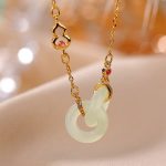 Buddha Stones 925 Sterling Silver Round Jade Luck Prosperity Necklace Chain Pendant Necklaces & Pendants BS Jade Gold