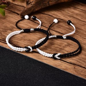 Buddha Stones Handmade Black White Rope Braided Healing Bracelet Bracelet BS main