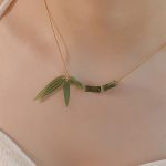 Buddha Stones Bamboo Leaf Jade Design Wealth Necklace Pendant Necklaces & Pendants BS 4