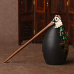 Buddha Stones Red Sandalwood Green Agate Ginkgo Leaf Protection Hairpin Hairpin BS 4