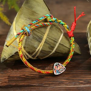 Buddha Stones 925 Sterling Silver Dragon Boat Festival Fu Character Zongzi Pattern Luck Handmade Multicolored Child Adult Bracelet Bracelet BS Colorful Rope for Bracelet Size 12cm-20cm