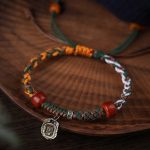 Buddha Stones Handmade Tibetan Silver 925 Sterling Silver Zakiram Goddess of Wealth Camel Bone Protection Braided Bracelet Bracelet BS 2