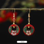 Buddha Stones Lotus Butterfly Flower Alloy Copper Enlightenment Drop Earrings Earrings BS Round Red Flower 3*2cm