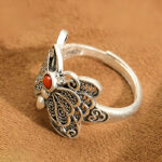 Buddha Stones 925 Sterling Silver Red Agate Butterfly Self-acceptance Ring Earrings Set Bracelet Necklaces & Pendants BS 4