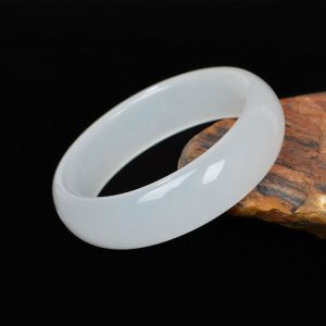 Buddha Stones Natural Golden Silk Jade Wealth Luck Bracelet Bangle Bracelet Bangle BS Translucent White 62mm