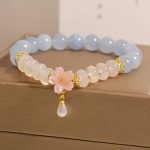 Buddha Stones Aquamarine White Agate Pearl Abacus Beads Flower Healing Bracelet Bracelet BS 6