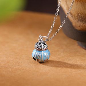 Buddha Stones 999 Sterling Silver Om Mani Padme Hum Engraved Gourd Design Wisdom Necklace Pendant Necklaces & Pendants BS Om Mani Padme Hum(Love♥Focus)