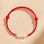 Buddha Stones Handcrafted Round Jade Lucky Bead Prosperity Braided Bracelet Bracelet BS 6mm Three Beads Red(Wrist Circumference 14-17cm)