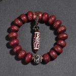 Buddha Stones Tibet Bodhi Seed Dzi Bead Dancing Lion Luck Bracelet Wrist Mala Bracelet BS 5