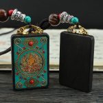 Buddha Stones Tibet God Of Wealth Money Tree Golden Phoenix Thangka Ebony Peace Necklace Pendant Necklaces & Pendants BS 2