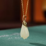 Buddha Stones 925 Sterling Silver Plated Gold Natural Hetian Jade Magnolia Flower Abundance Necklace Pendant Necklaces & Pendants BS Hetian Jade(Prosperity♥Abundance)