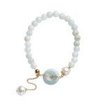Buddha Stones Natural Jade Pearl Peace Buckle Prosperity Luck Bracelet Bracelet BS 6