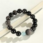 Buddha Stones Natural Silver Sheen Obsidian Cat Head Fox Planet Protection Bracelet Bracelet BS 8