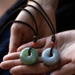 Buddha Stones Natural Round Jade Gray Jade Peace Buckle Luck Necklace Pendant Necklaces & Pendants BS 20