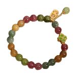 Buddha Stones Tourmaline Jade Colorful Four-leaf Clover Positive Bracelet Bracelet BS 5