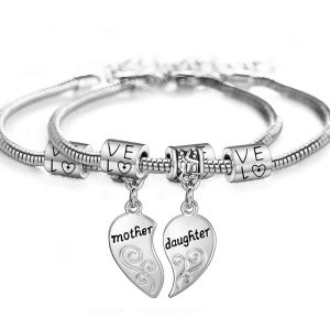 Buddha Stones 2pcs Matching Heart Mother Daughter Bracelets Bracelet BS Mother Daughter Bracelets