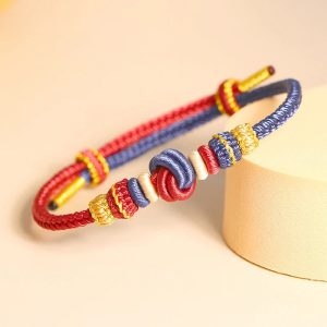 Buddha Stones Two-Color Rope Handcrafted Eight Thread Peace Knot Luck Connection Bracelet Bracelet BS Red&Dark Blue 15-17cm