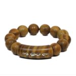 Buddha Stones 999 Sterling Silver Green Sandalwood Om Mani Padme Hum Dragon Phoenix Dharmachakra Inlaid Peace Bracelet Bracelet BS 6