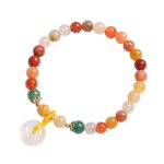 Buddha Stones 14K Gold Plated Colorful Golden Silk Jade Peace Buckle Wealth Bracelet Bracelet BS 12