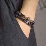 Buddha Stones Ebony Wood Dzi Bead Copper Peace Couple Bracelet Bracelet BS 3