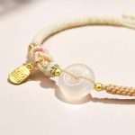 Buddha Stones Handmade White Agate Peace Buckle Luck Happiness Protection Weave String Bracelet Bracelet BS 3
