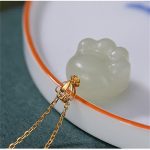 Buddha Stones 925 Sterling Silver Hetian White Jade Cute Cat Paw Luck Necklace Pendant Necklaces & Pendants BS 5
