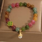 Buddha Stones Colorful Tourmaline Four Leaf Clover Flower Wisdom Bracelet Bracelet BS 2