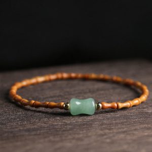 Buddha Stones Natural Olive Pit Green Aventurine Bamboo Pattern Luck Bracelet Bracelet BS Olive Pit&Green Aventurine(Wrist Circumference 14-16cm)