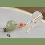 Buddha Stones 925 Sterling Silver 14K Gold Plated Hetian Jade Red Agate Luck Drop Dangle Earrings Earrings BS 11