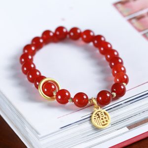Buddha Stones Natural Red Agate Blessing Letter Confidence Bracelet Bracelet BS Red Agate (Confidence ♥ Calm)