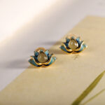 Buddha Stones 925 Sterling Silver Hetian Cyan Jade Lotus Flower Success Earrings Earrings BS Hetian Cyan Jade(Success♥Healing)