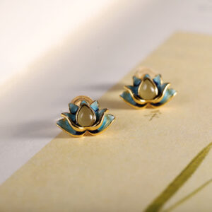 Buddha Stones 925 Sterling Silver Hetian Cyan Jade Lotus Flower Success Earrings Earrings BS Hetian Cyan Jade(Success♥Healing)