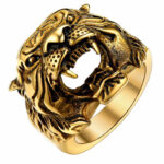 Buddha Stones Men's Animal Tiger Head Titanium Steel Balance Calm Punk Rock Biker Ring Ring BS 34