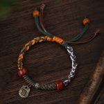 Buddha Stones Handmade Tibetan Silver 925 Sterling Silver Zakiram Goddess of Wealth Camel Bone Protection Braided Bracelet Bracelet BS 4