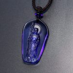 Buddha Stones Ksitigarbha Buddha Liuli Crystal Serenity Amulet Necklace Pendant Necklaces & Pendants BS Blue Standing Ksitigarbha