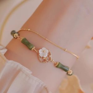 Buddha Stones 14k Gold Plated Copper Peridot Bamboo Flower Wealth Double Layer Bracelet 1