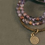Buddha Stones Purple Phantom Red Hematoid Quartz Green Rutilated Quartz Copper Love Forgive Bracelet Bracelet BS 10