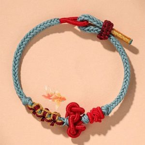 Buddha Stones Handmade Wenchang Knot Luck Strength Braided Rope Bracelet Bracelet BS LightSkyBlue(Wrist Circumference 14-15cm)
