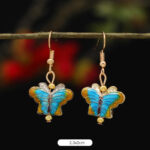 Buddha Stones Lotus Butterfly Flower Alloy Copper Enlightenment Drop Earrings Earrings BS Sky Blue Butterfly 2.3*2cm
