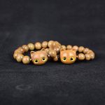 Buddha Stones Ebony Wood Green Sandalwood Red Sandalwood Lovely Cat Balance Bracelet Bracelet BS 6