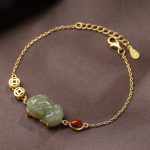 Buddha Stones Cyan Jade PiXiu Copper Coin Red Agate Success Chain Bracelet Bracelet BS 6