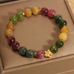 Buddha Stones Natural Colorful Tourmaline Golden Flower Positive Bracelet Bracelet BS 4