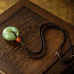Buddha Stones Natural Round Jade Gray Jade Peace Buckle Luck Necklace Pendant Necklaces & Pendants BS 8