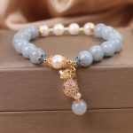Buddha Stones Aquamarine Pearl Fortune Money Bag Charm Bracelet Bracelet BS 4