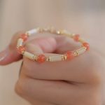 Buddha Stones Tridacna Stone Red Agate Hetian Jade Blessing Bracelet Bracelet BS Red Agate Bead(Wrist Circumference 14-16cm)
