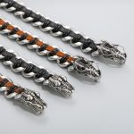 Buddha Stones Dragon Leather Titanium Steel Protection Luck Braided Bracelet Bracelet BS 6