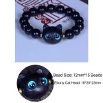 Buddha Stones Ebony Wood Liuli Glass Lovely Cat Peace Balance Bracelet Bracelet BS 14