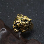 Buddha Stones Men's Animal Tiger Head Titanium Steel Balance Calm Punk Rock Biker Ring Ring BS 29