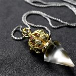 Buddha Stones Tibetan Dorje Vajra 4 Prong Lotus Liuli Crystal Strength Necklace Pendant Necklaces & Pendants BS 16